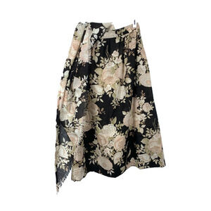 Vintage Judy Wayne Black Floral Gauze Cottagecore A-Line Skirt Scarf Waist 24"